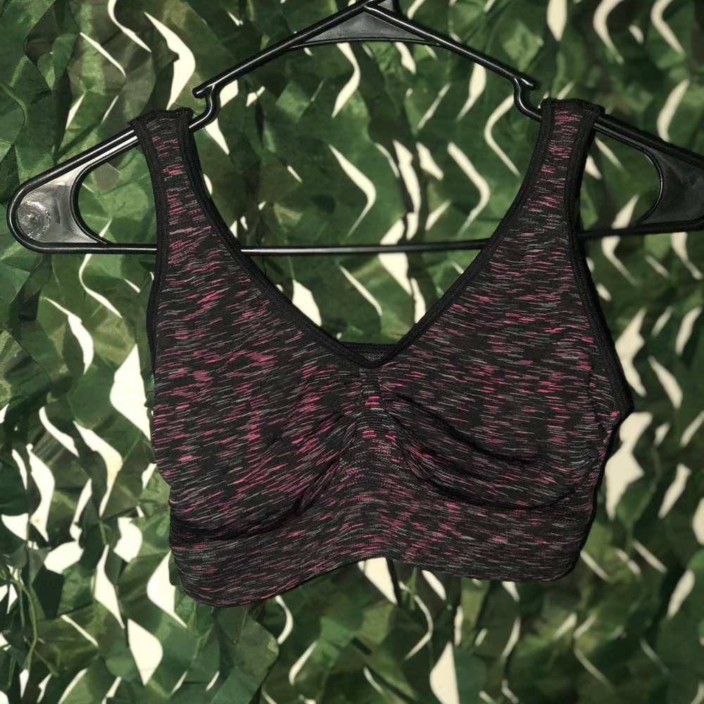 Women's Black and Pink Sports Bra